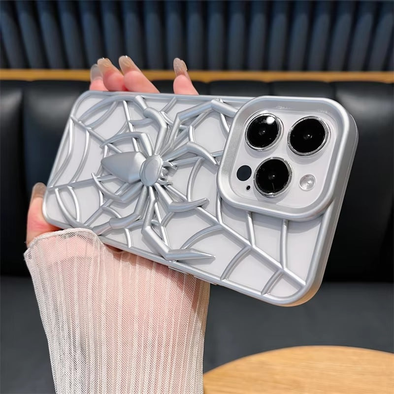 Spiderman Web Silicone 3D Cartoon Clear Phone case,Minimal Hollow Out Electroplated Heat Dissipation Metallic Paint Cover