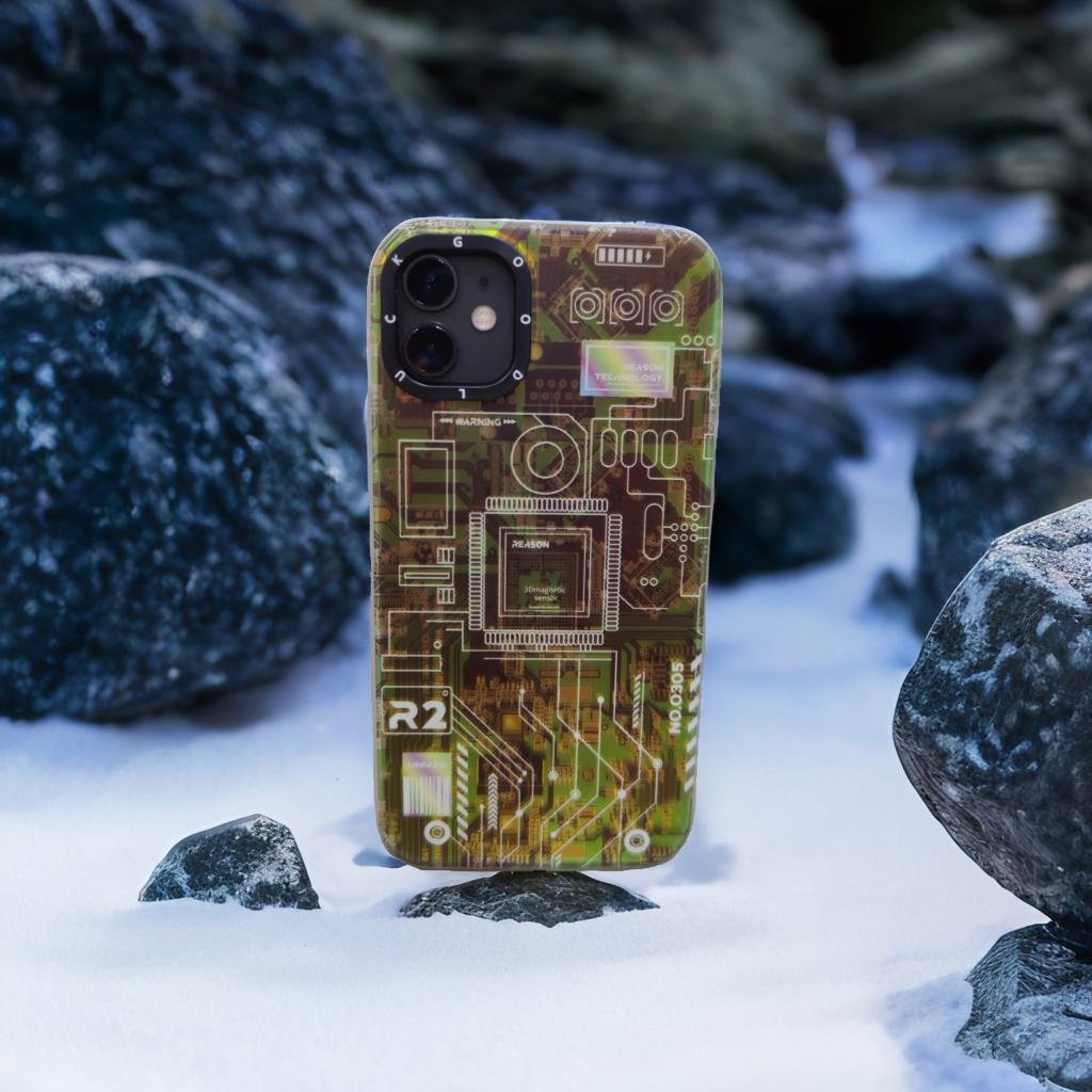 Techno Art AI Future Electric Circuit Retro IMD Chip Digital Mother Board Holographic Cover