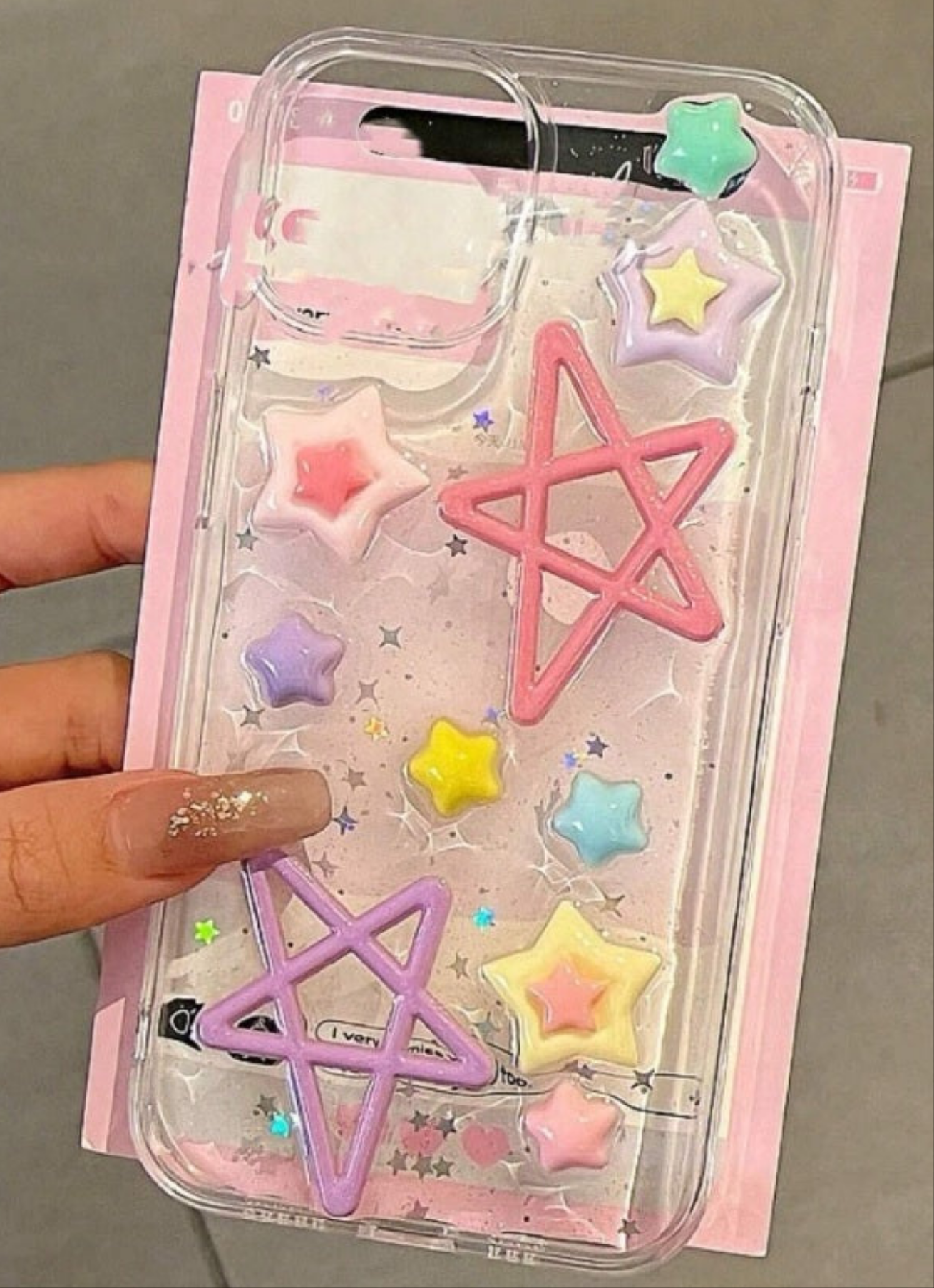 Luxury Translucent Rainbow Star Cute Resin Phone Case
