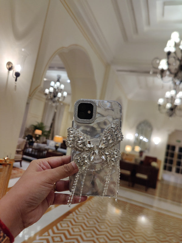 3D Butterfly Tassel Pop Diamond Holder Stand Wrinkle Glitter Bride Holographic Phone Case