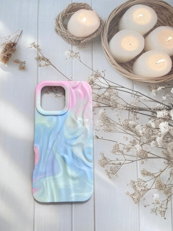 3D Pastel Swirl “Have Fun” Aesthetic Phone Case, Luxury Dreamy Vibe Trendy Retro Cute Colorful Artistic Cool Design Cover