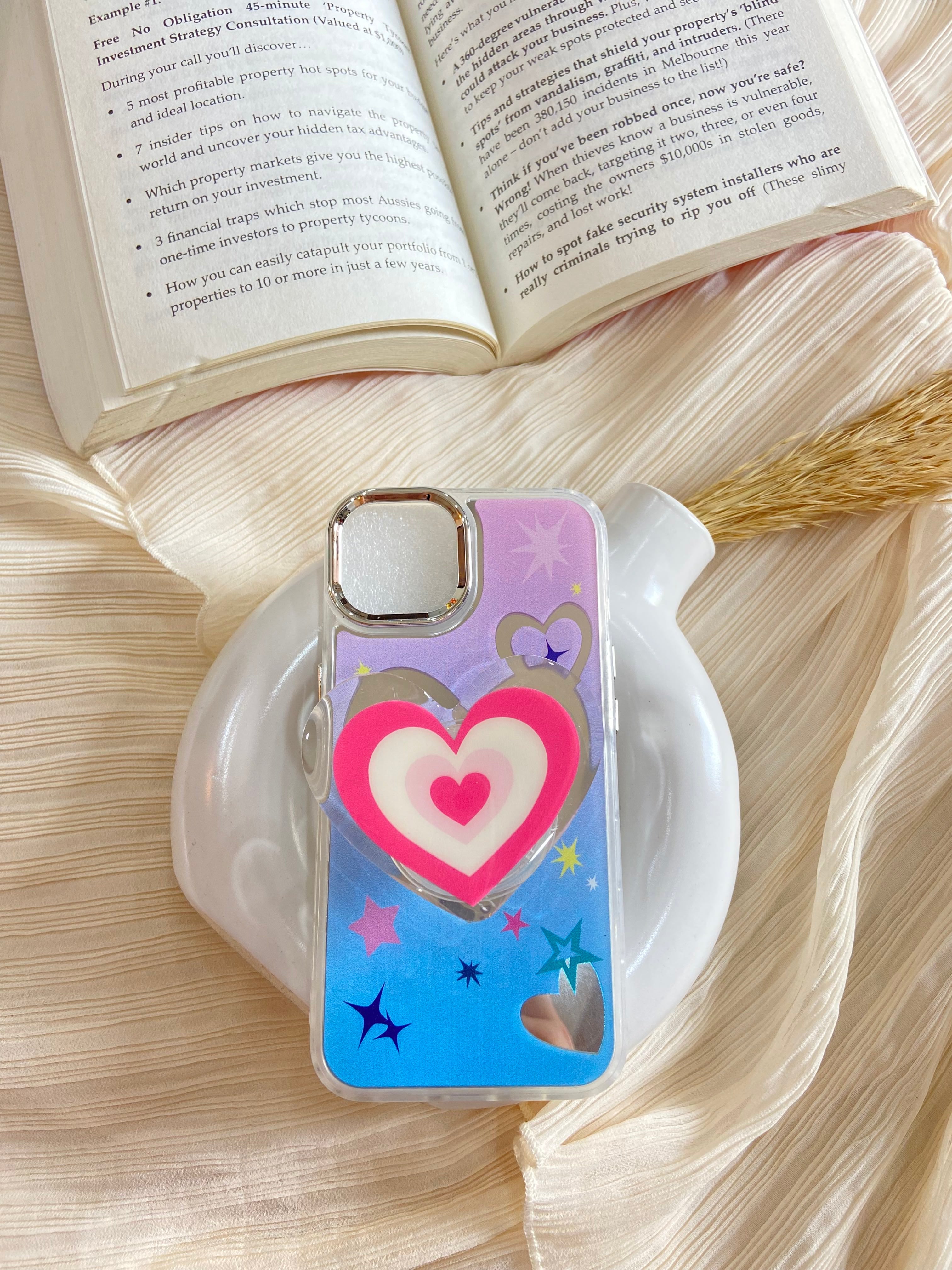 Makeup Mirror Heart Stars Resin Stand Phone Case with Aesthetic Airbag Cute Pop Holder