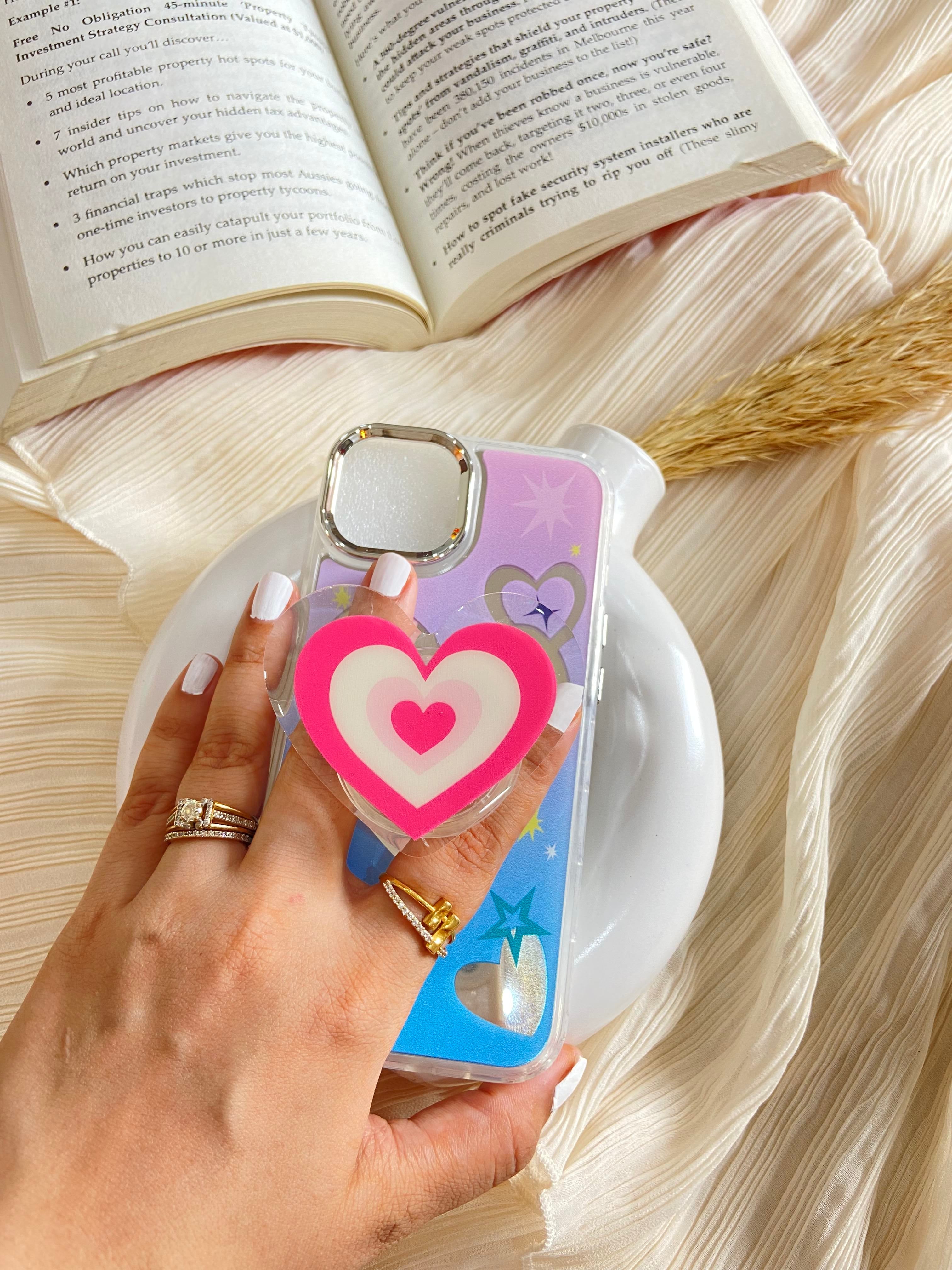 Makeup Mirror Heart Stars Resin Stand Phone Case with Aesthetic Airbag Cute Pop Holder