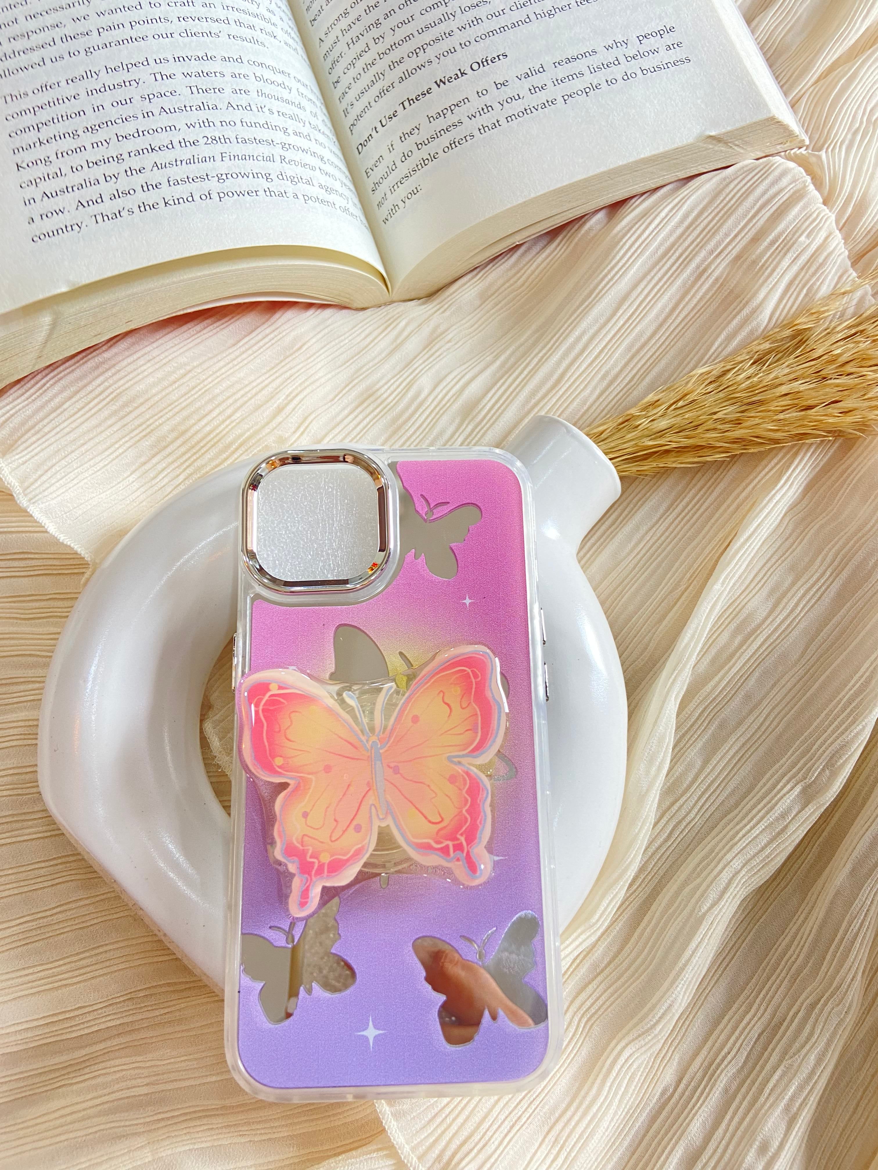 Makeup Mirror Butterfly Resin Stand Phone Case with Aesthetic Airbag Cute Pop Holder