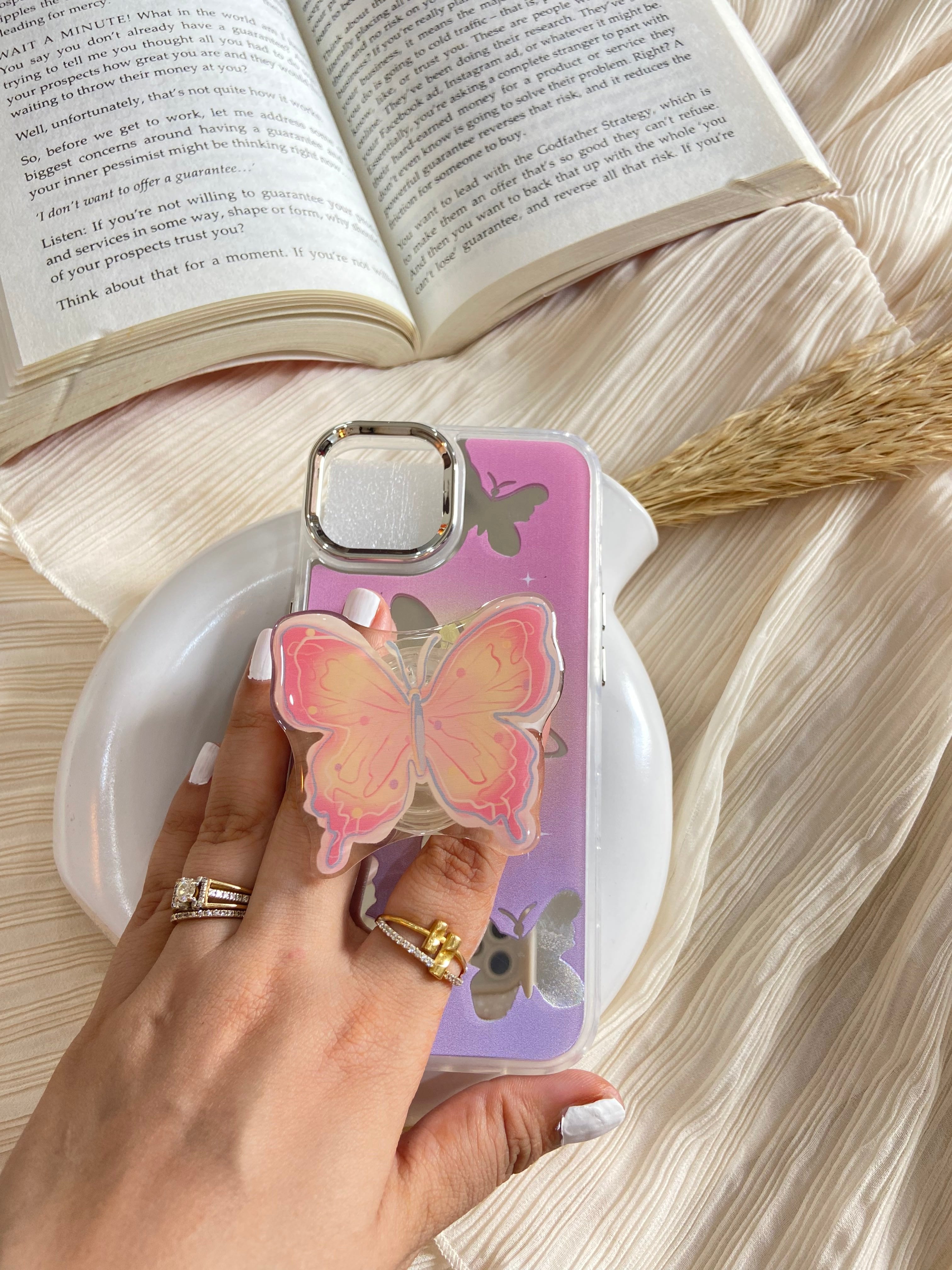Makeup Mirror Butterfly Resin Stand Phone Case with Aesthetic Airbag Cute Pop Holder