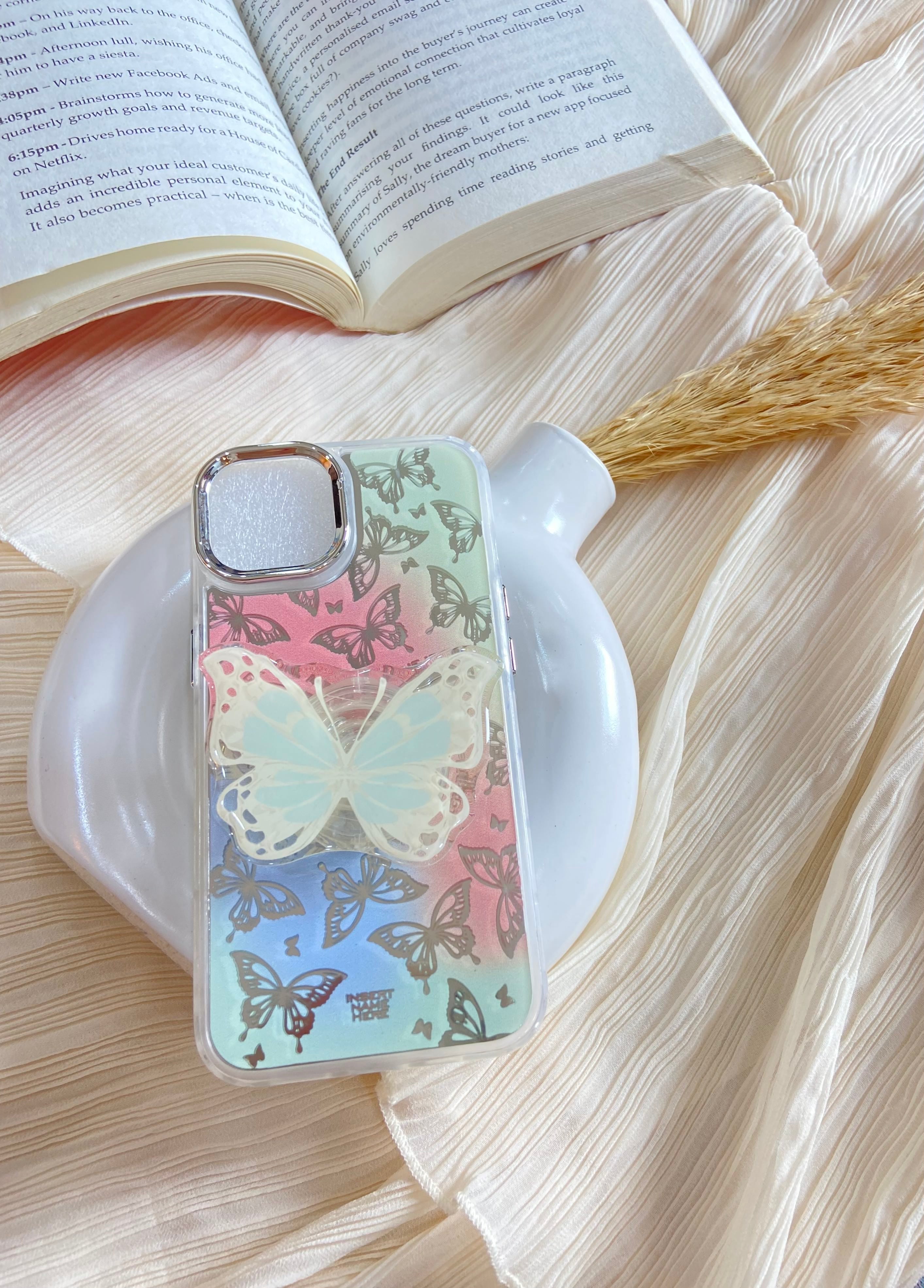 Makeup Mirror Butterfly Resin Stand Phone Case with Aesthetic Airbag Cute Pop Holder
