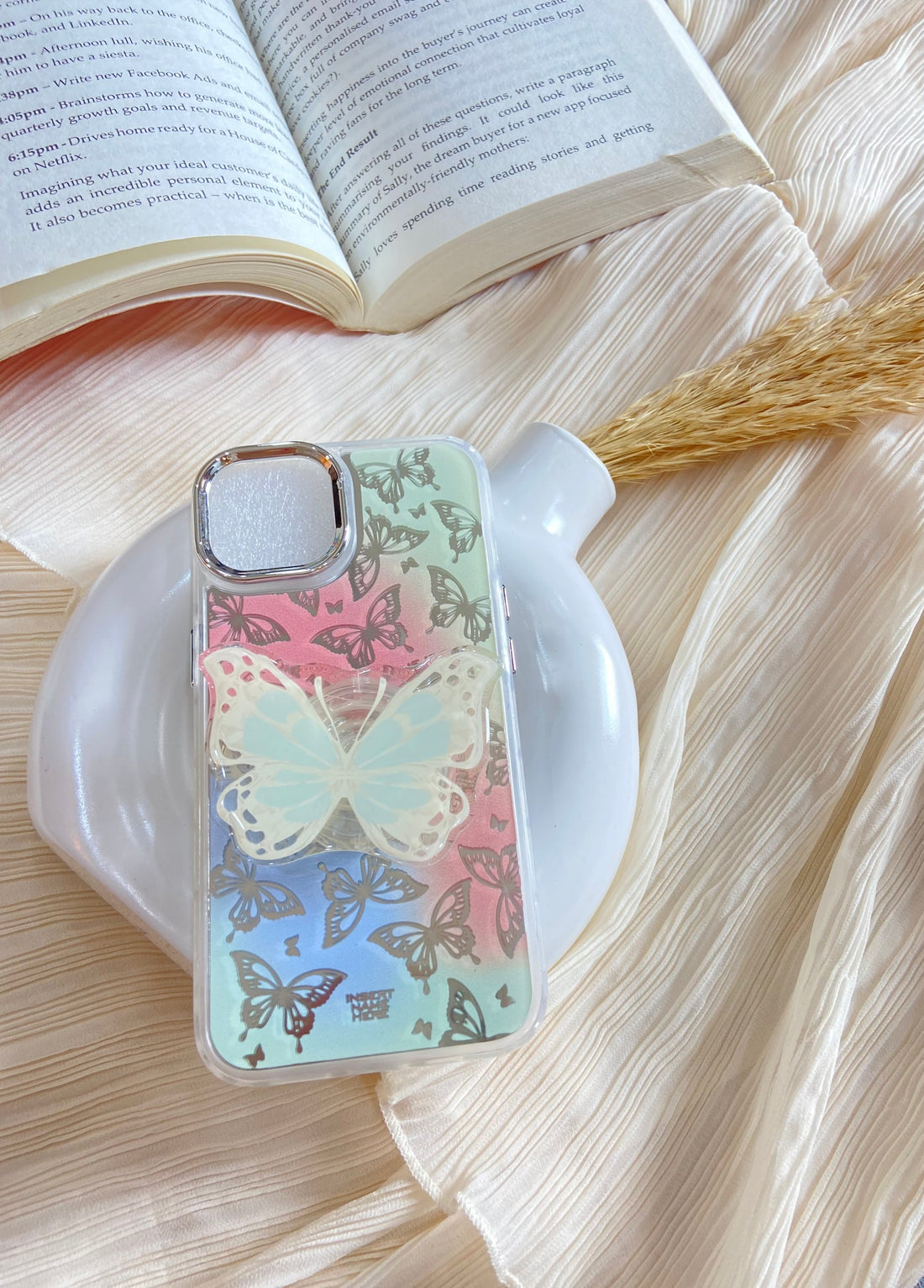 Makeup Mirror Butterfly Resin Stand Phone Case with Aesthetic Airbag Cute Pop Holder