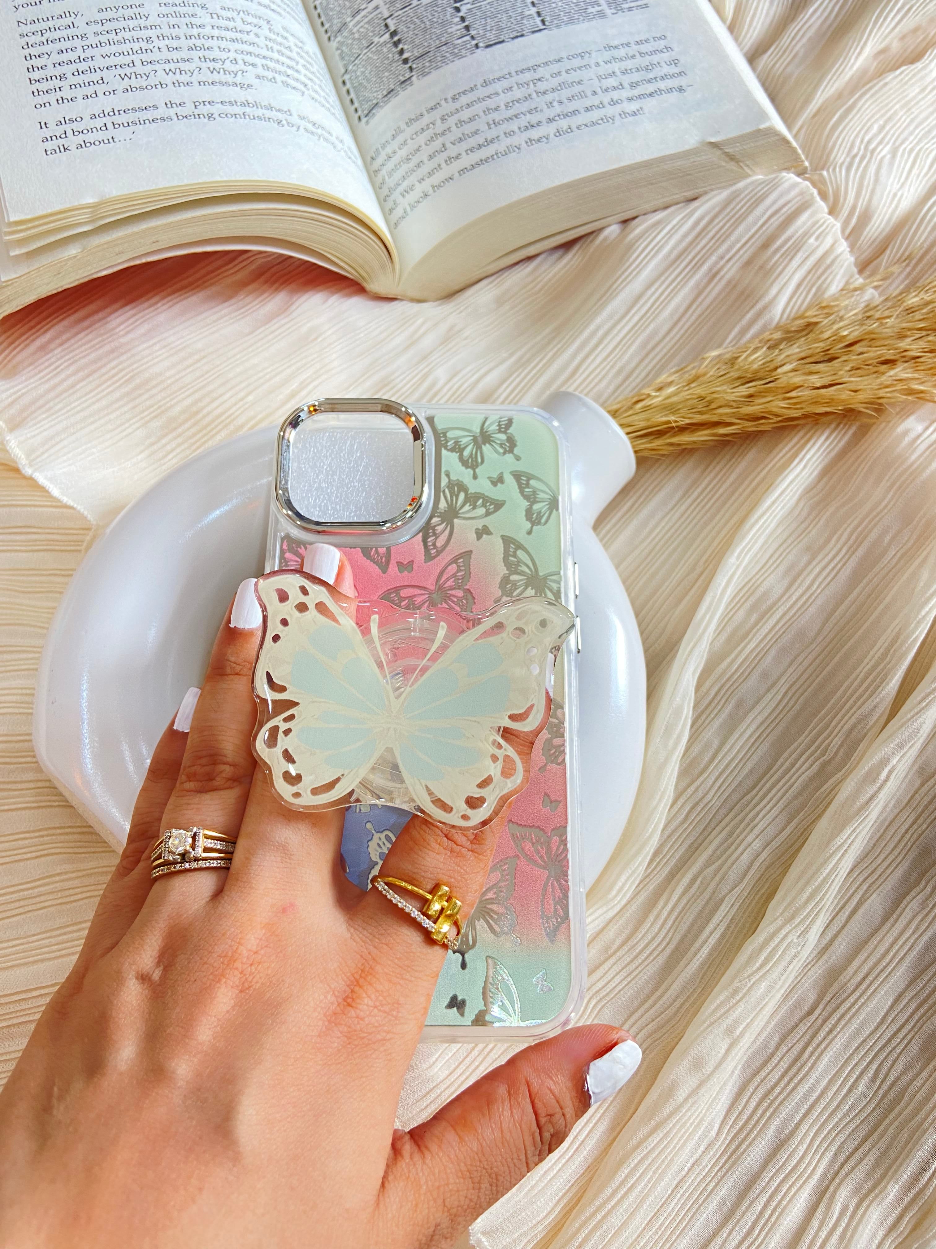 Makeup Mirror Butterfly Resin Stand Phone Case with Aesthetic Airbag Cute Pop Holder