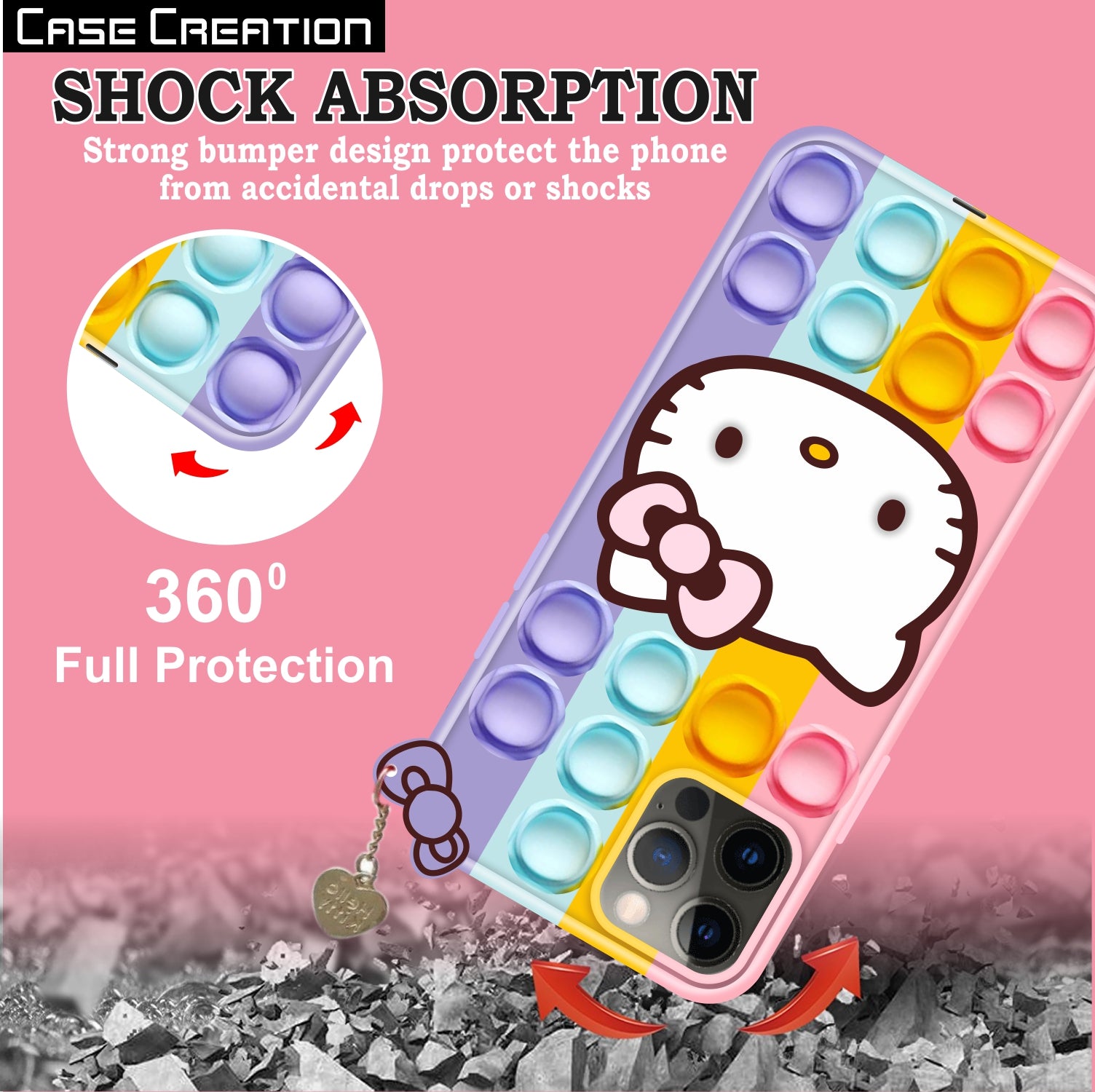 Push Pop Hello Kitty Cat Love Bubble Fidget Toys Game Stress Relief case
