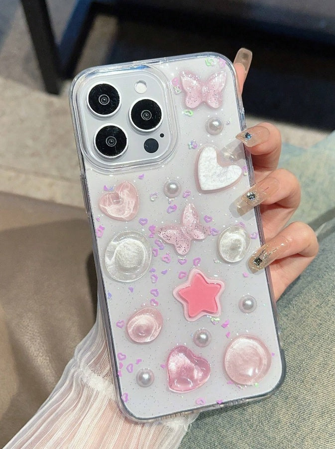 Luxury Translucent Butterfly Love Heart Resin Phone Case