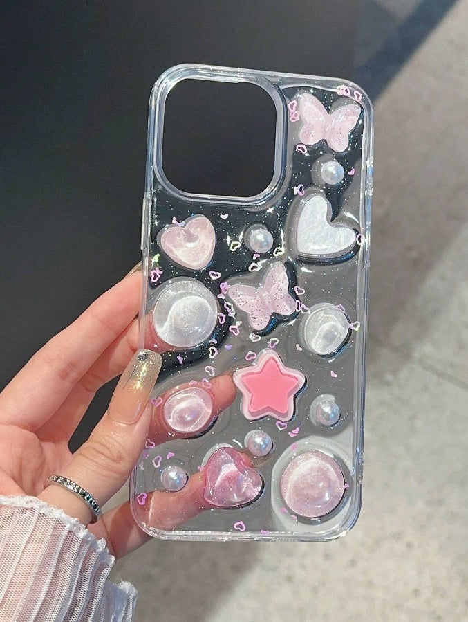 Luxury Translucent Butterfly Love Heart Resin Phone Case