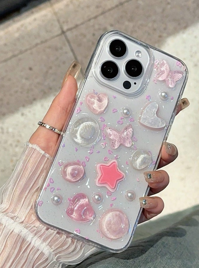 Luxury Translucent Butterfly Love Heart Resin Phone Case