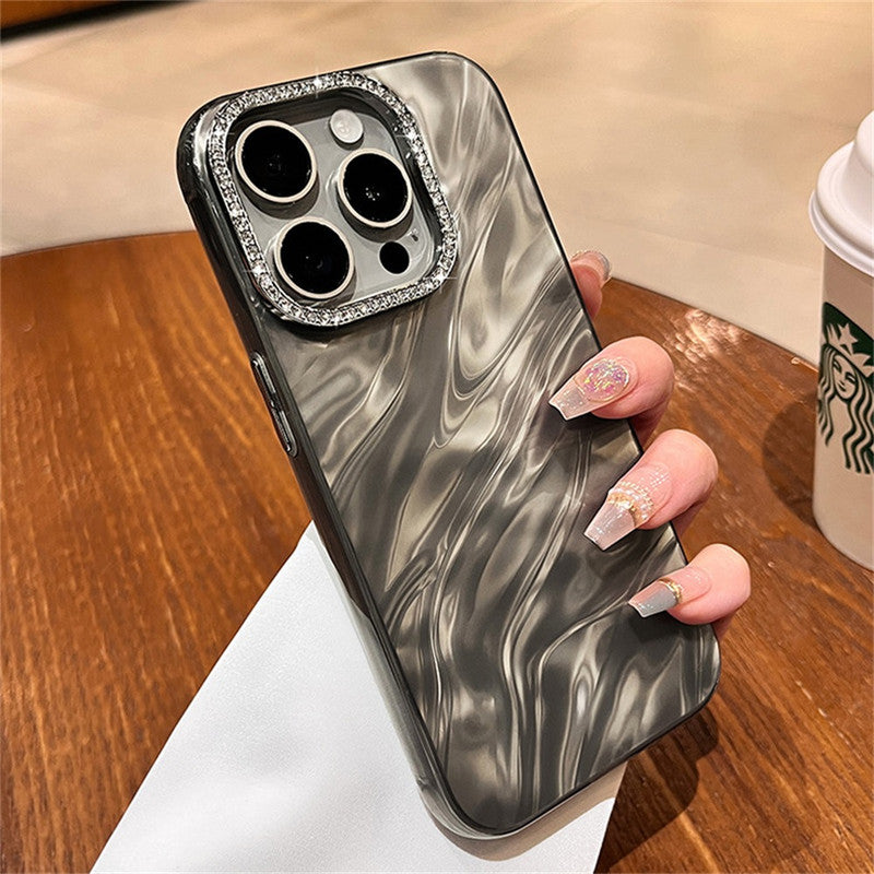 3D Hot Diamond Ring Full 360 Camera Lens Protection Laser Cut Water Ripple Mirror Glitter Colorful Hard Mobile Cover for iPhone 16e