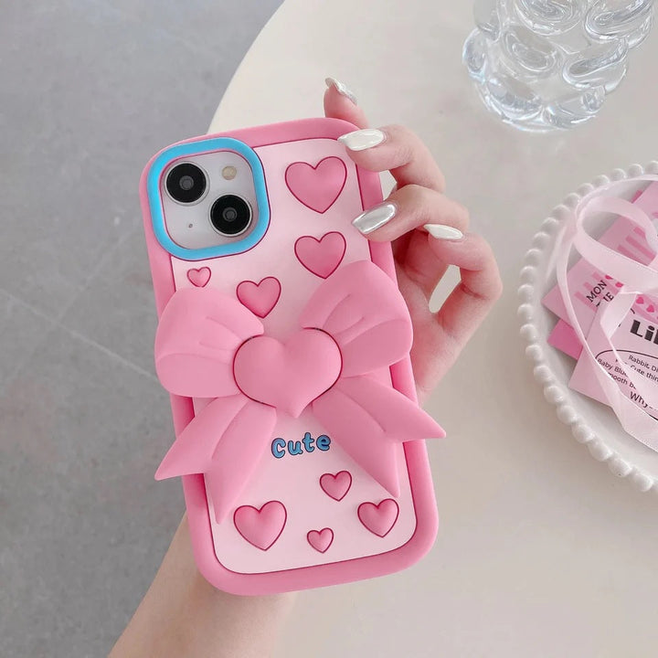 3D Cute Heart Butterfly Case Coquette Bowknot Folding Desktop Kick stand Case