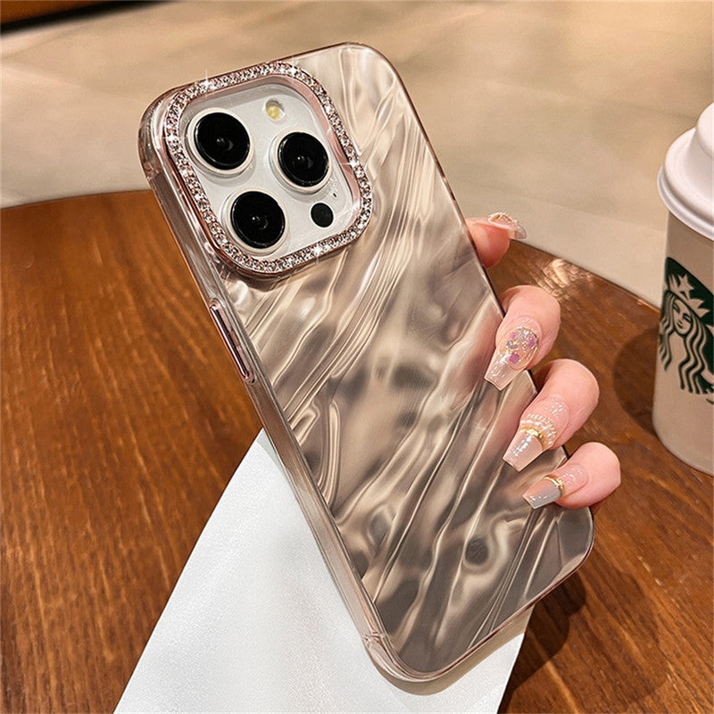 3D Hot Diamond Ring Full 360 Camera Lens Protection Laser Cut Water Ripple Mirror Glitter Colorful Hard Mobile Cover for iPhone 13 Pro Max