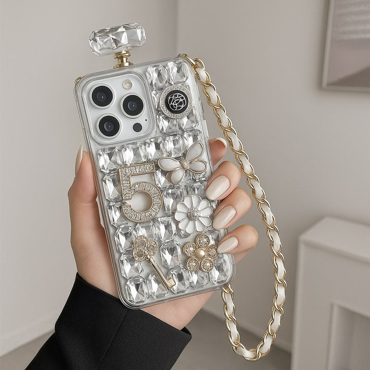 3D Luxury Diamond Perfume Bottle Adorable Jewellery Cute Rhinestone Glitter Bling with Crossbody Rope Sling Aesthetic Cover