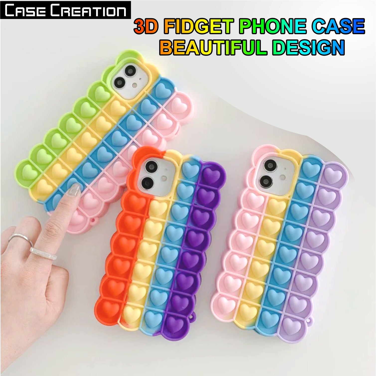 Push Pop Heart Love Bubble Fidget Toys Game Stress Relief case