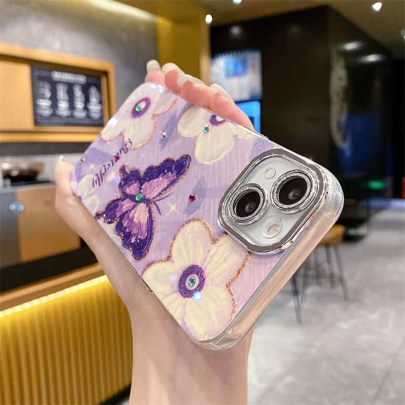 Butterfly Colorful Retro Oil Ink Painting Flower Floral Design Luxury Case