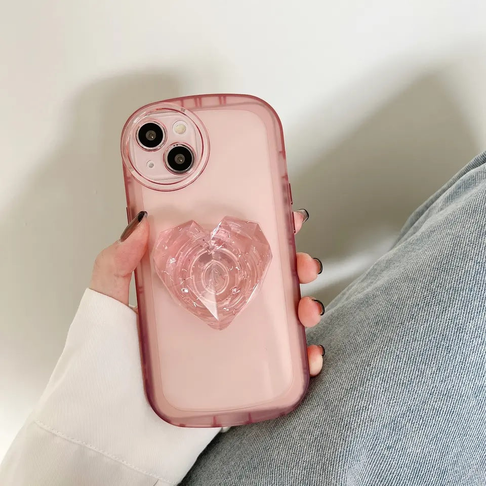 Crystal Love Resin Heart Pop Stone Holder with Transparent Camera Protection