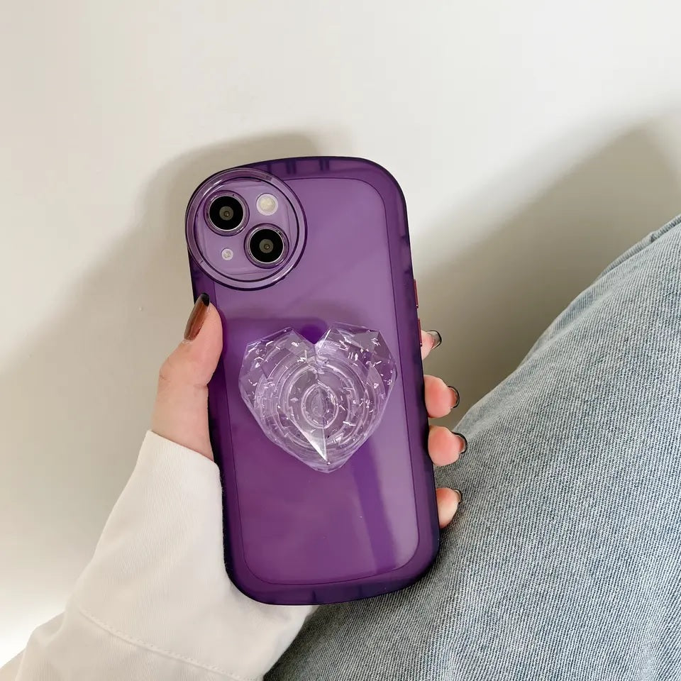 Crystal Love Resin Heart Pop Stone Holder with Transparent Camera Protection