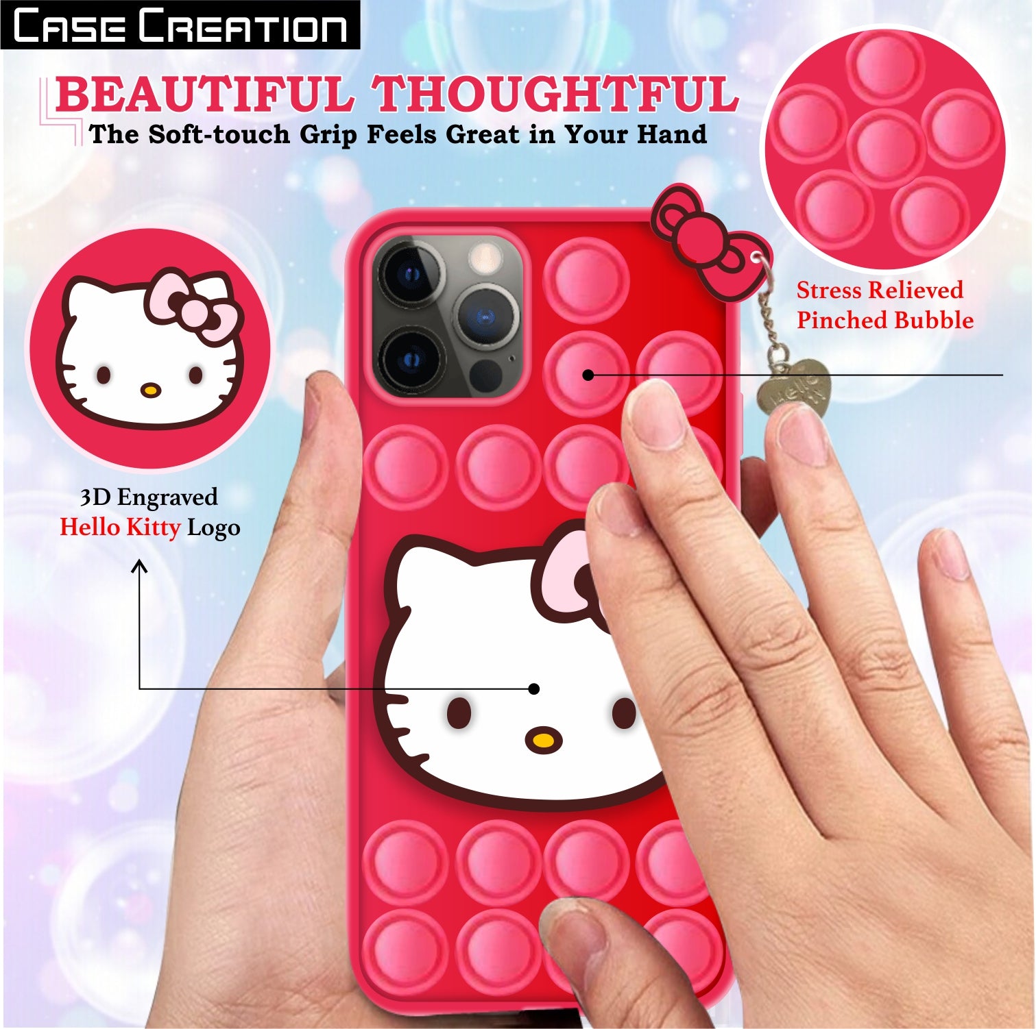 Push Pop Hello Kitty Cat Love Bubble Fidget Toys Game Stress Relief case