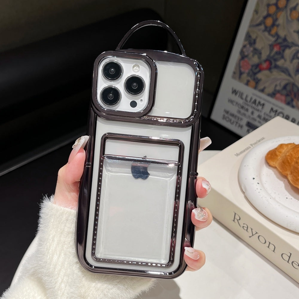 Luxury Plating Fashion Clear Backpack Wallet Photo Card Slot Electroplated Phone Bag Style Case