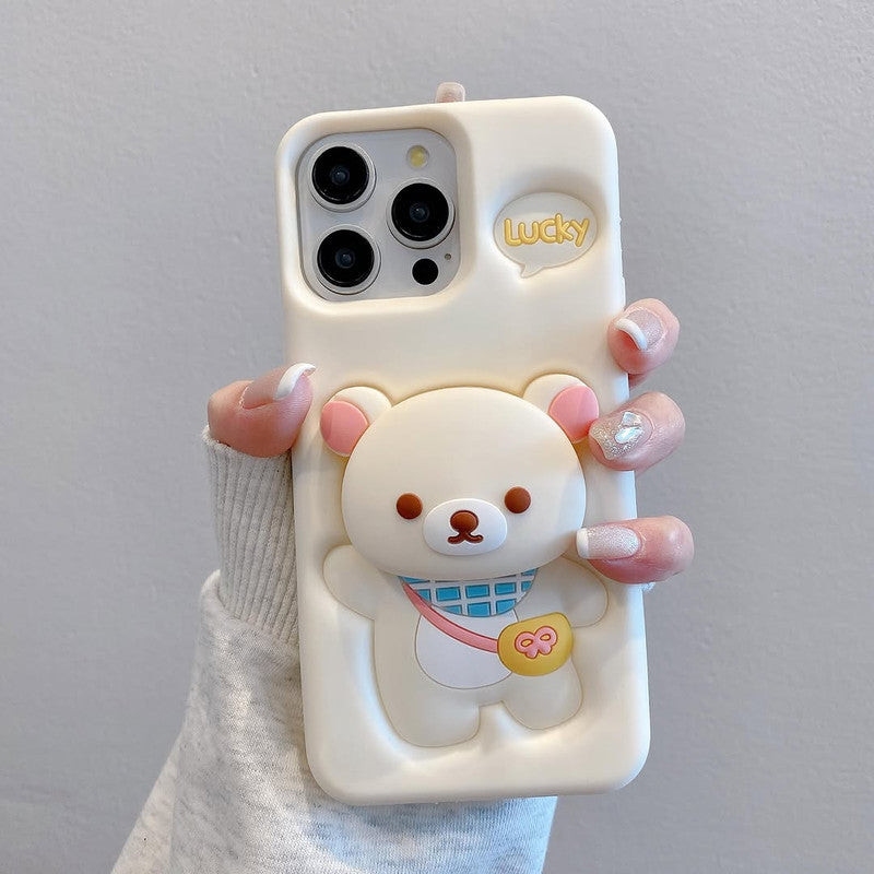 3D Rilakkuma Bear Cartoon Lucky Teddy Bear Love Pastel Cream with Pop Phone Holder
