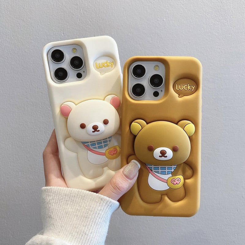 3D Rilakkuma Bear Cartoon Lucky Teddy Bear Love Pastel Cream with Pop Phone Holder