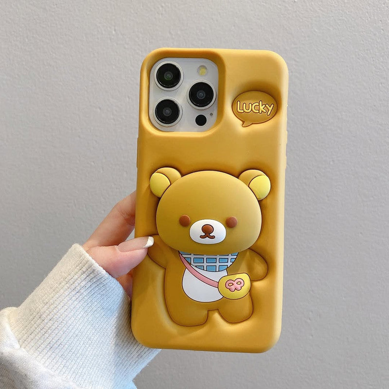 3D Rilakkuma Bear Cartoon Lucky Teddy Bear Love Pastel Brown with Pop Phone Holder