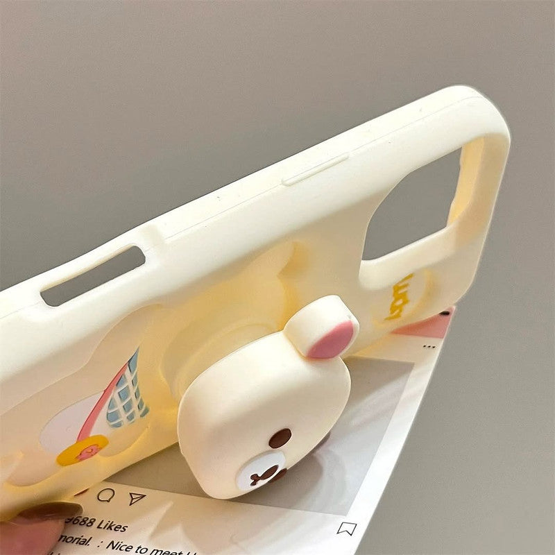 3D Rilakkuma Bear Cartoon Lucky Teddy Bear Love Pastel Cream with Pop Phone Holder
