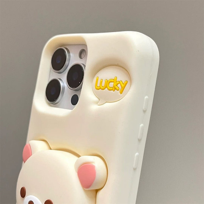 3D Rilakkuma Bear Cartoon Lucky Teddy Bear Love Pastel Cream with Pop Phone Holder