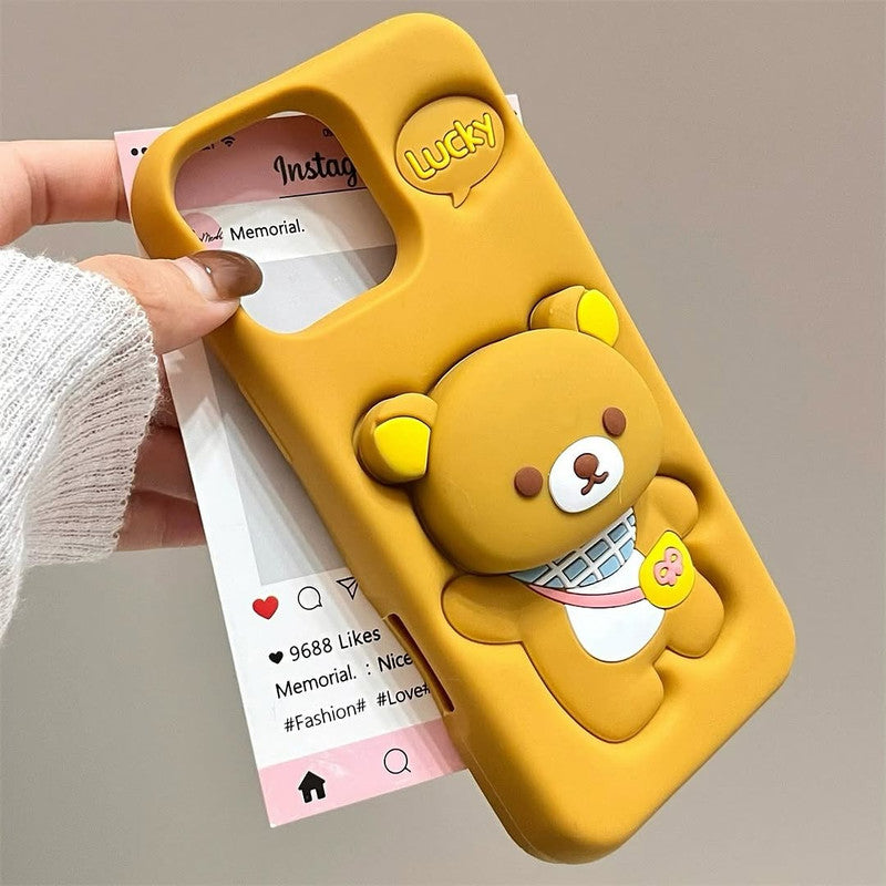 3D Rilakkuma Bear Cartoon Lucky Teddy Bear Love Pastel Brown with Pop Phone Holder