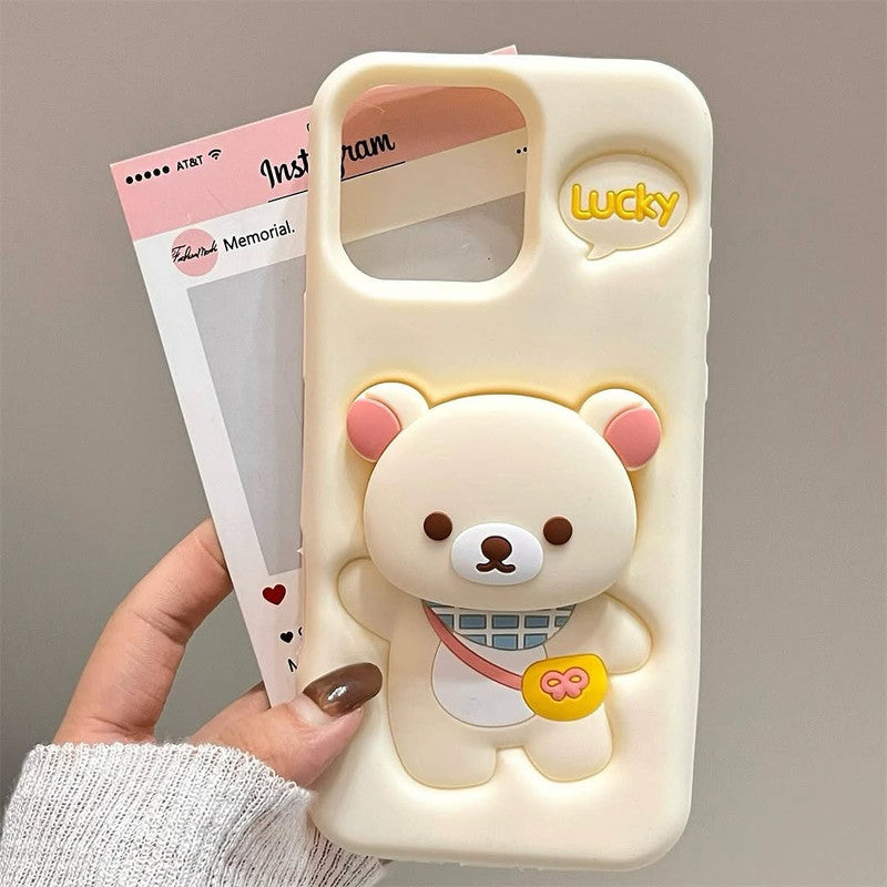 3D Rilakkuma Bear Cartoon Lucky Teddy Bear Love Pastel Cream with Pop Phone Holder