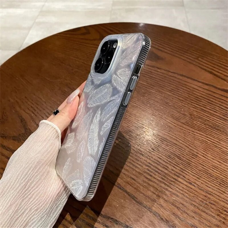 Bling Glitter Colorful Dream Feather Art Laser Gradient Luxe Holographic Leaf Sparkling Cover