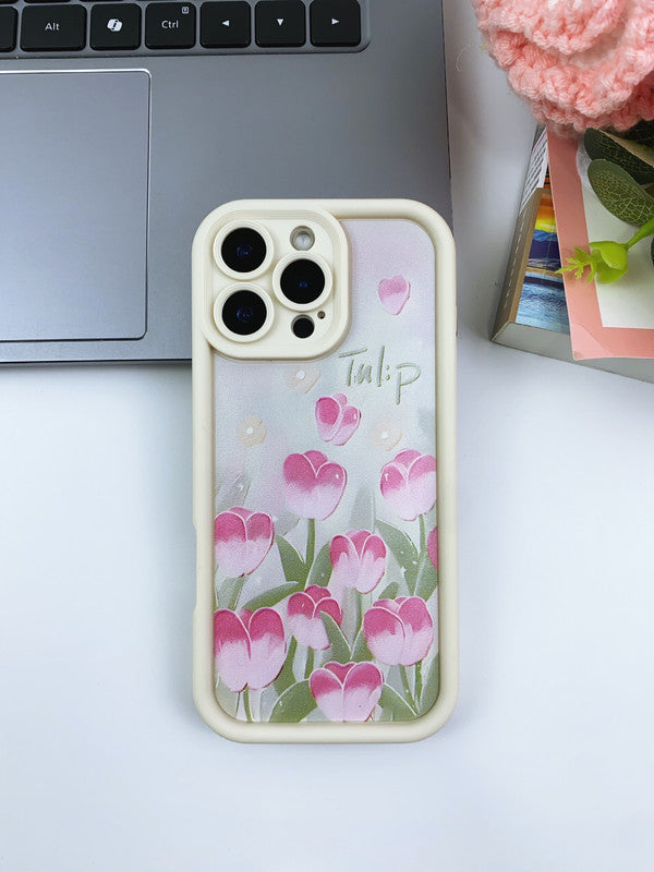 3D Tulip Flower Hot Floral Pastel Pink Cute Design Aesthetic Print Cover - Beige