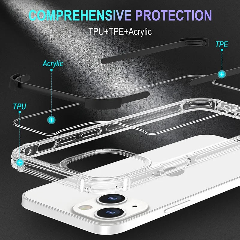 Hard Transparent Clear Strong TPU iPhone Case + Tough Polycarbonate Crystal HD Clear