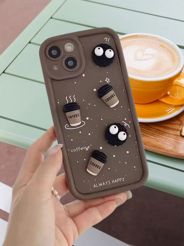 Luxury Cute Fun Cartoon Characters 3D Ball Coffee Cookies Lovers Silicone Case | Happy Brown