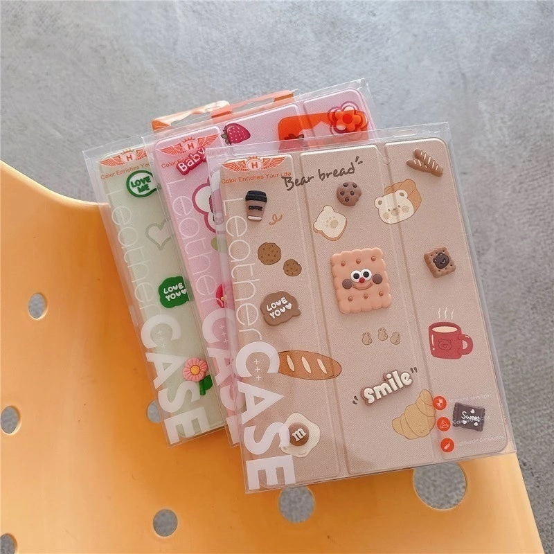 3D Cute Cartoon Frog Crown Charm PU Leather Tablet iPad Flip Case,Balloons Vibe Colorful Floral Wallet Stand with Pencil Holder Cover