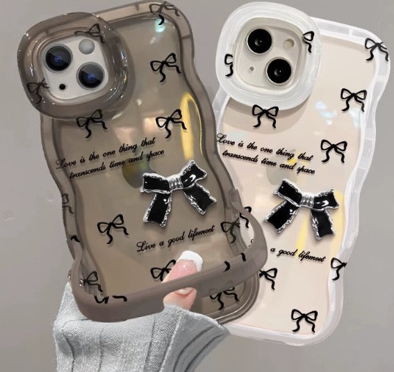 3D Cute Bow-Knot Cartoon 3D Coquette Bow Wave Curly Edge Invisible Double Phone Stand Holder