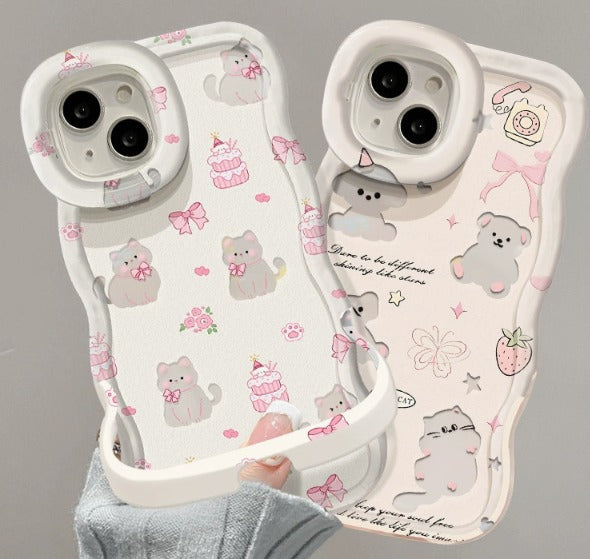 3D Cute Koala Bear Cartoon Teddy Candy Floral Decor Wave Curly Invisible Double Phone Stand Holder