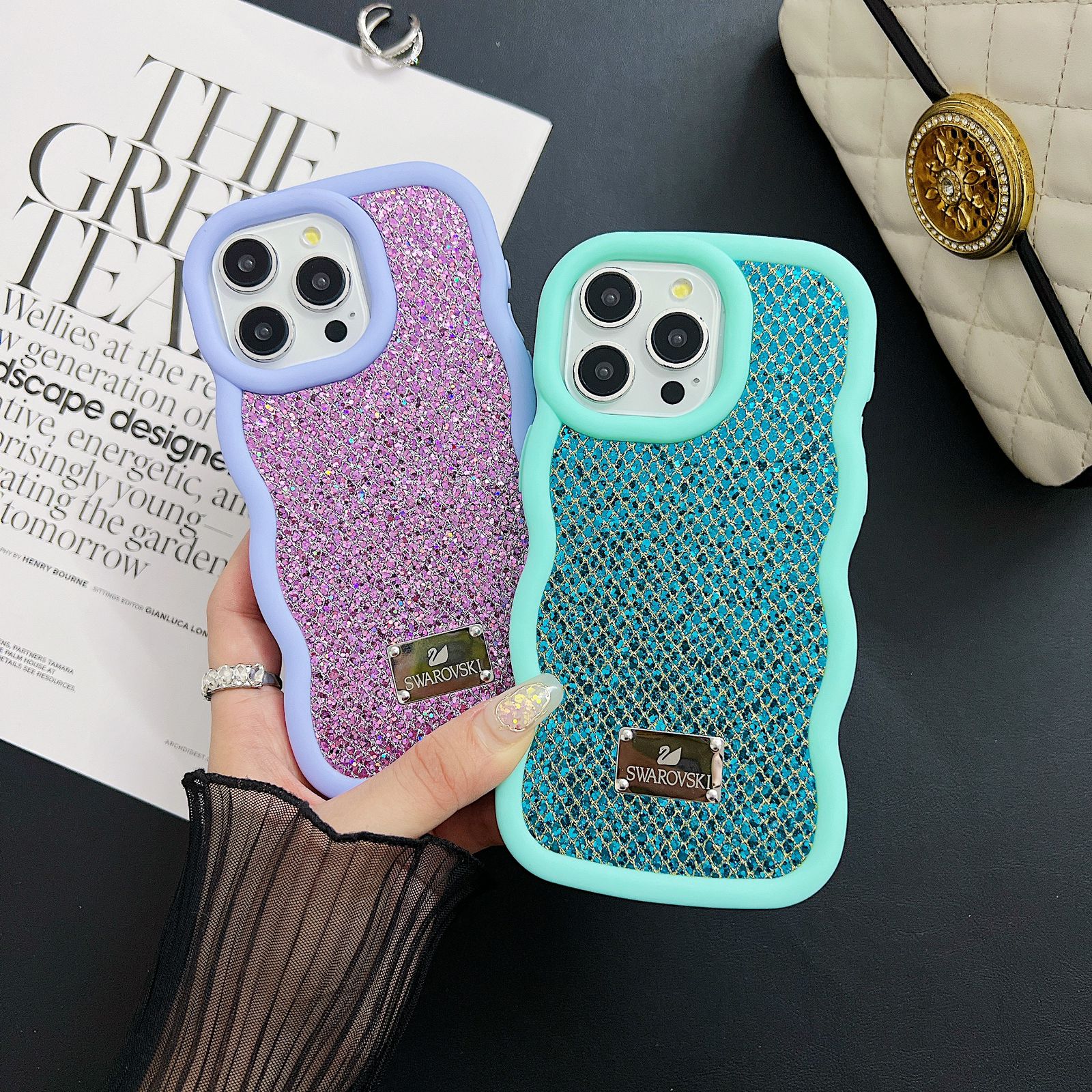 Bling Diamond Sparkle Curly Wave Glittery Star Case