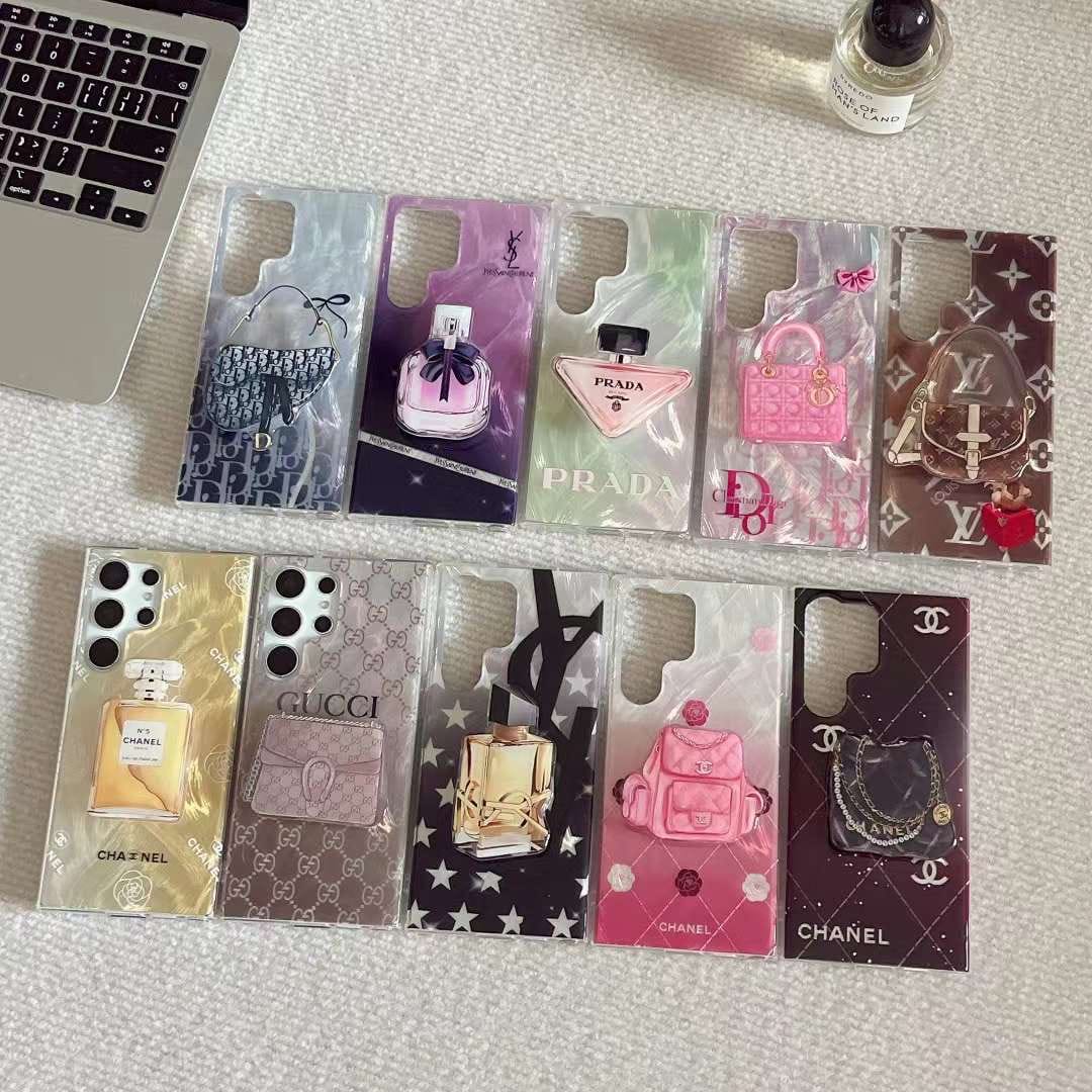 Trendy Fashion Branded Hand Bag luxurious Gradient Feather Phone Case with Pop Holder