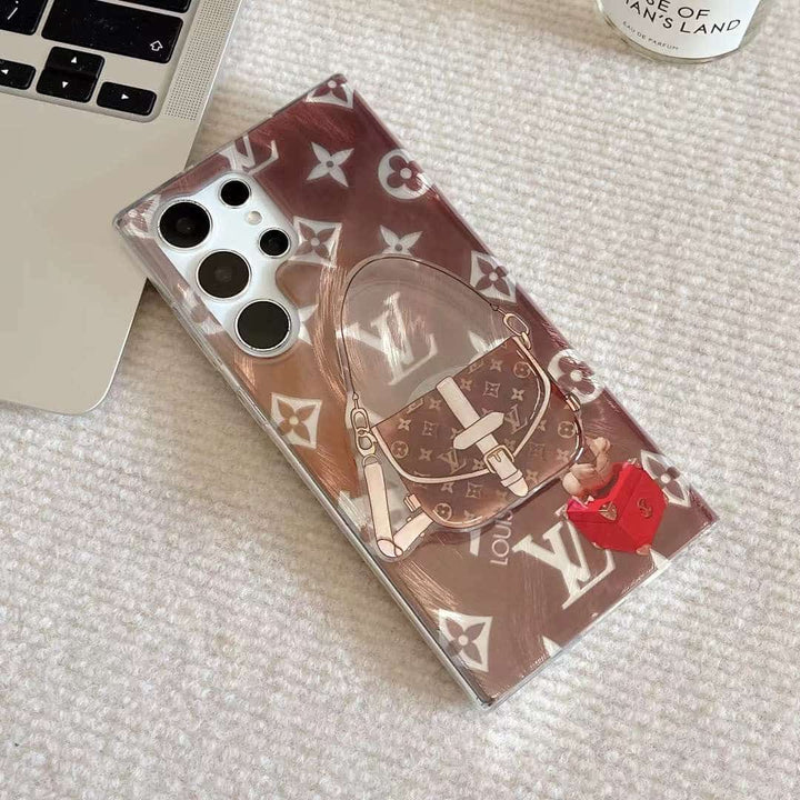 Trendy Fashion Brand luxurious Gradient Feather Phone Case with Pop Holder