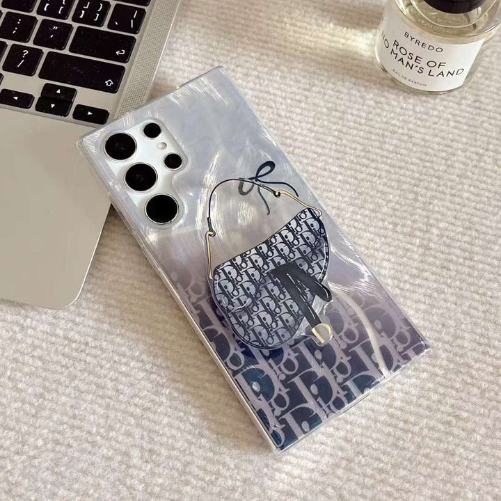 Trendy Fashion Branded Hand Bag luxurious Gradient Feather Phone Case with Pop Holder