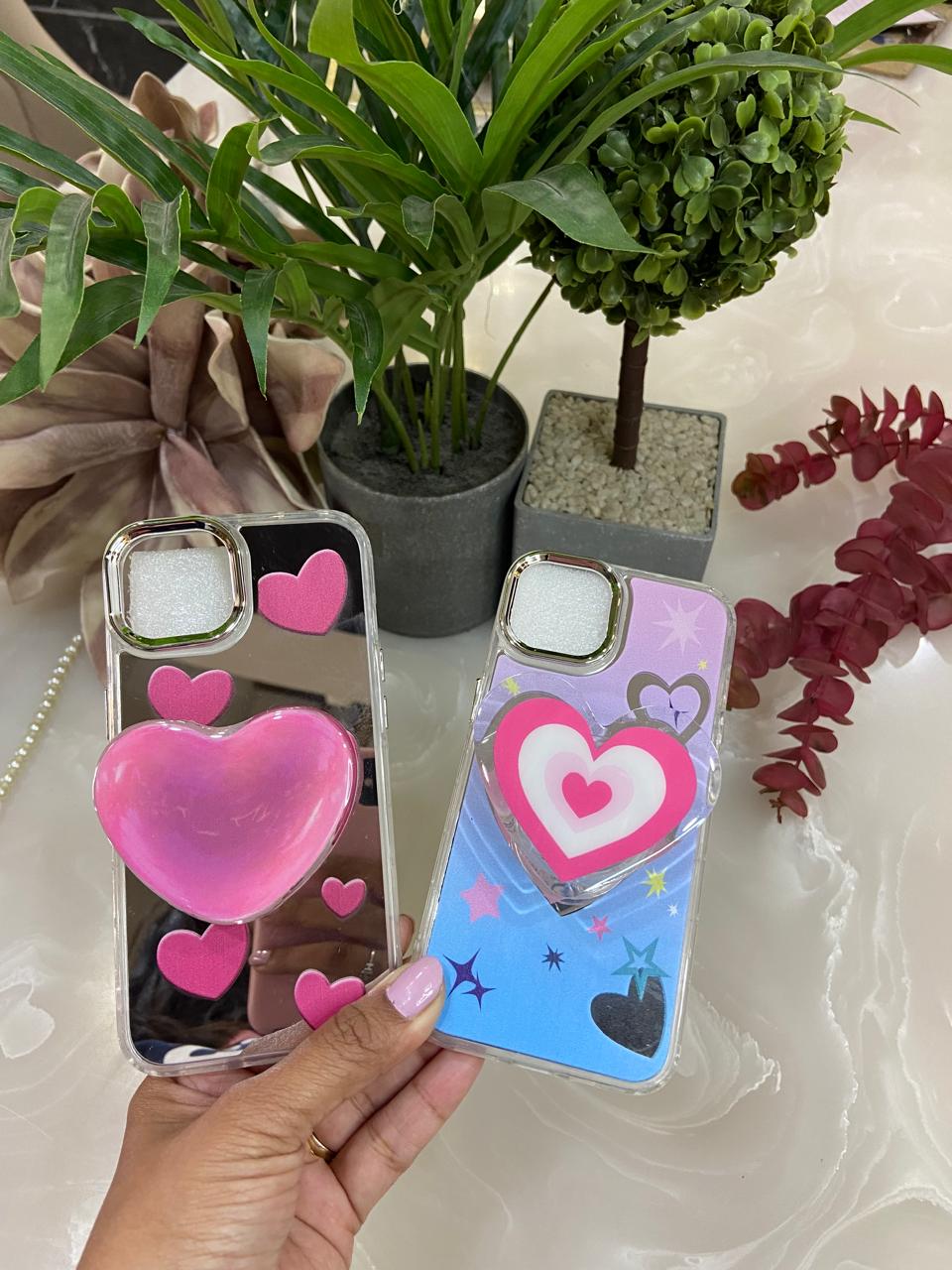 Makeup Mirror Heart Stars Resin Stand Phone Case with Aesthetic Airbag Cute Pop Holder
