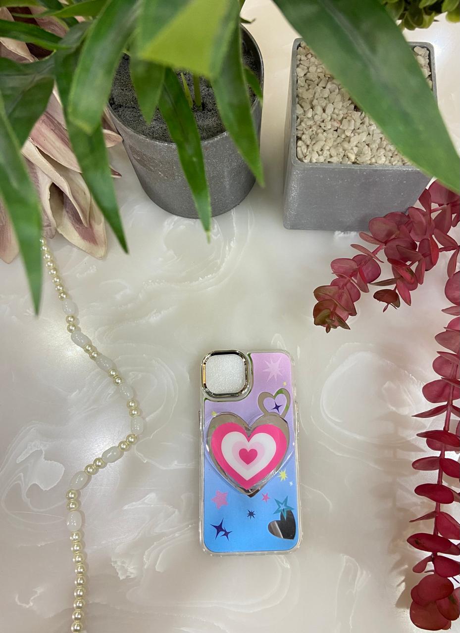 Makeup Mirror Heart Stars Resin Stand Phone Case with Aesthetic Airbag Cute Pop Holder