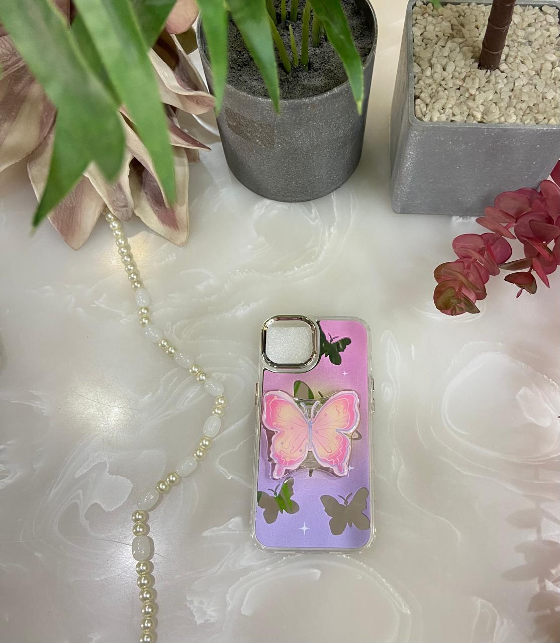 Makeup Mirror Butterfly Resin Stand Phone Case with Aesthetic Airbag Cute Pop Holder