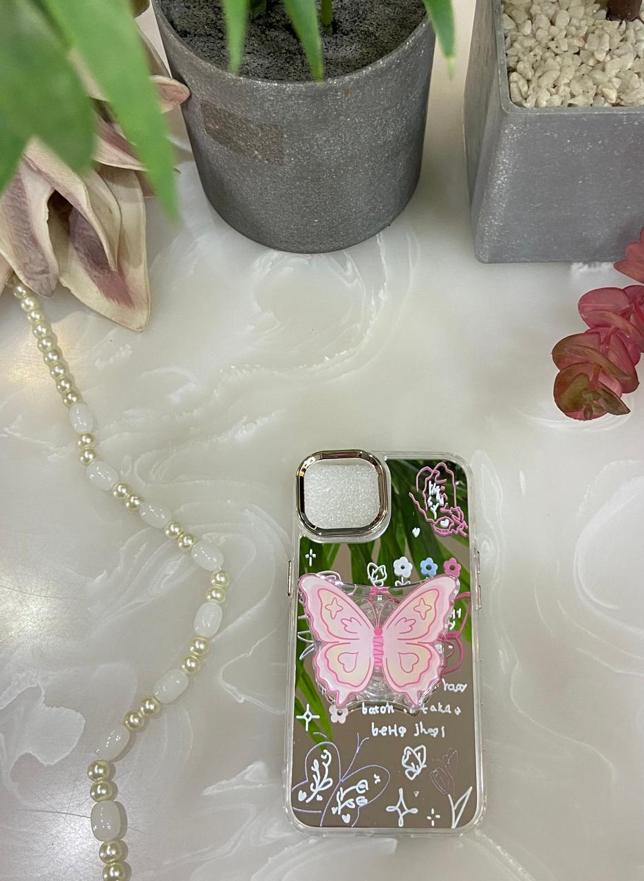 Makeup Mirror Butterfly Resin Stand Phone Case with Aesthetic Airbag Cute Pop Holder