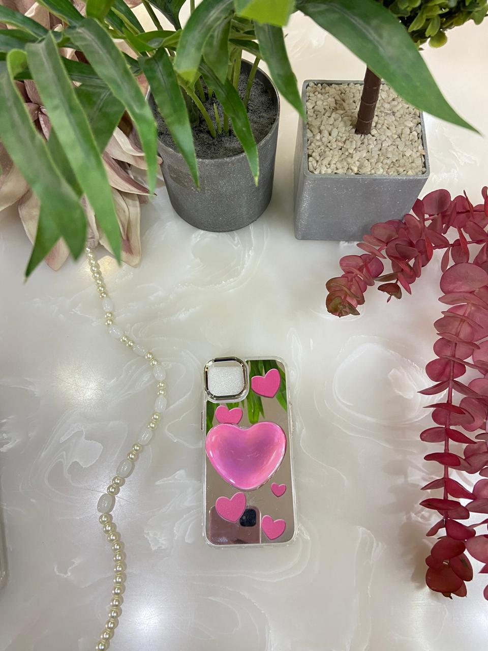 Makeup Mirror Pink Rose Heart Resin Stand Phone Case with Aesthetic Airbag Cute Pop Holder