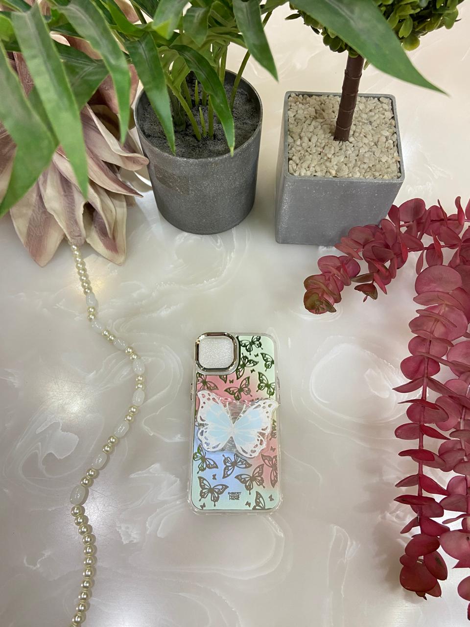Makeup Mirror Butterfly Resin Stand Phone Case with Aesthetic Airbag Cute Pop Holder